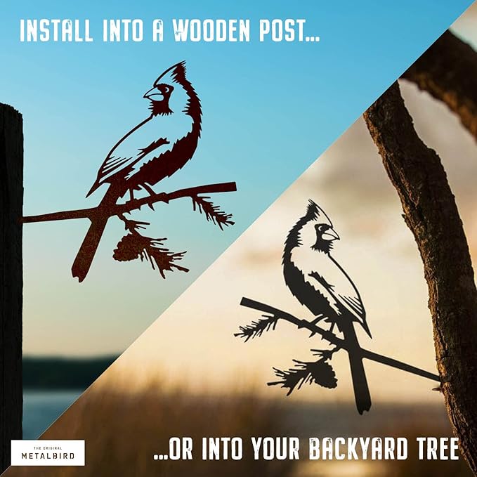 METALBIRD - Cardinal - Outdoor Tree Ornaments in Corten Steel - Metal Art Proudly Made in The USA