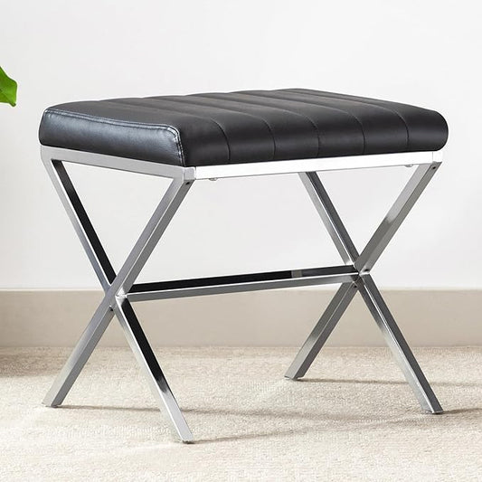 DUHOME Modern PU Leather Vanity Stool - Rectangle Makeup Stool Padded Vanity Seat Foot Rest for Living Room, Dressing Room, Black