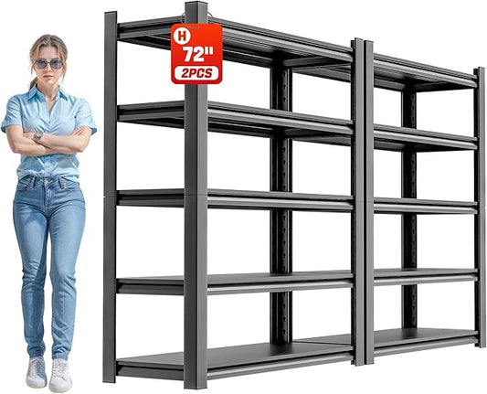 Storage Shelves Garage Shelving Heavy Duty - 72''H Garage Shelves Adjustable 5 Tier Metal Shelving Unit Storage Rack Shelving Industrial Utility Shelf 16" D x36 W x72 H（2 Pieces）