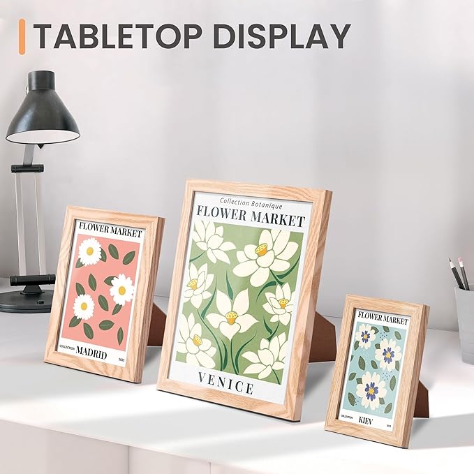 upsimples 10 Pack Picture Frames Collage Wall Decor for Mounting or Tabletop Display, Photo Gallery Frame Set for Family, Multi Sizes Including 8x10, 5x7, 4x6, Natural