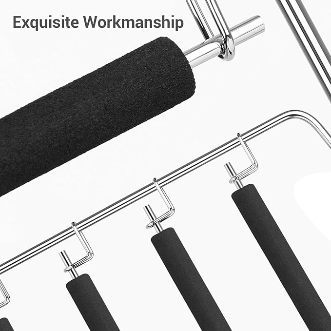 SONGMICS Pants Hangers, Set of 3, 5 Tiers Non-Slip Skirt Hangers, Space Saving Pants Organizers, for Closet, Silver and Black UCRI041BK