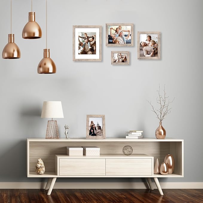 4x6 Picture Frame Set of 4, High Definition Real Glass Smoke Gray Frame, 4 x 6 Photo Frames for Tabletop Display and Wall Mounting