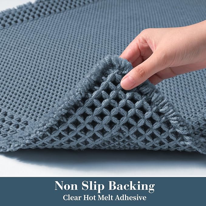 RESARE Waffle Bath Mat - Super Absorbent Non Slip Machine Washable Boho Bath Rugs with Tassels, Upgraded Bordered Design, 17"x24" Blue