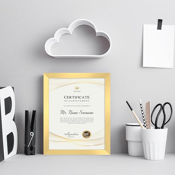 8.5x11 Picture Frame set of 15, Multi Certificate 8.5 by 11 Picture Frames Bulk, Document Diploma Award Frame for Wall Hanging or Tabletop Display, Gold