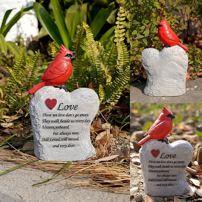 Cardinal Decor Garden Decor,Red Cardinal Memorial Stones for Loved Ones, Cardinal Bird Figurine,Garden Sculptures & Statues, Outdoor Decor for Balcony, Yard, Lawn, Pathway, Walkway