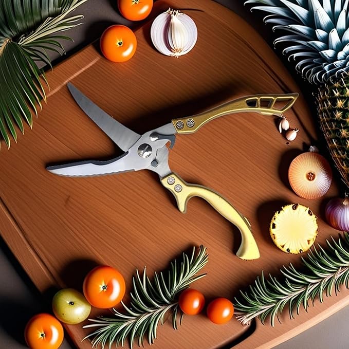 ANDONG Poultry Shears Heavy Duty Kitchen Shears with Serrated Edge, Kitchen Scissors spring loaded, Chicken Shears Heavy Duty Professional, Gold