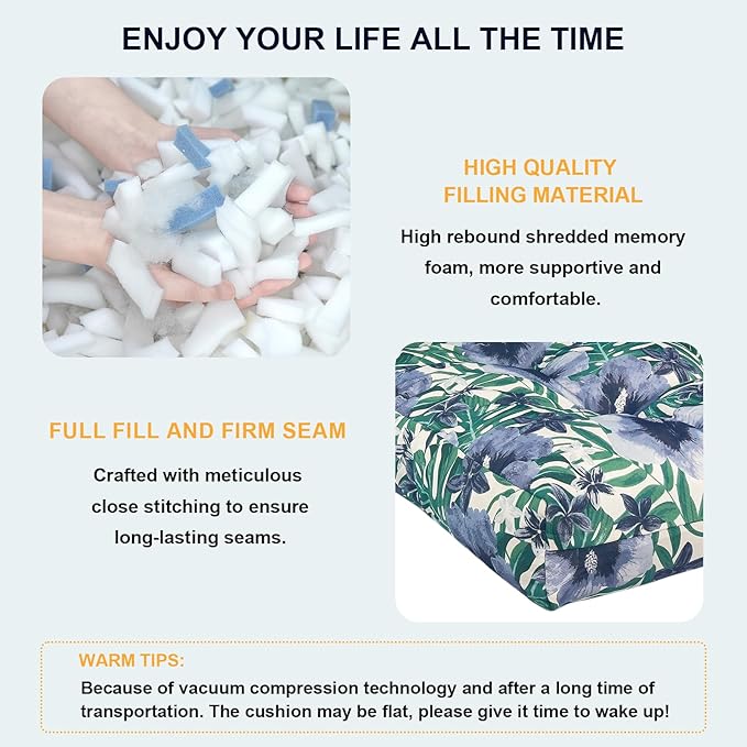 Set of 2 Outdoor High Back Chair Cushions 44"x 22",Water Repellent Rocking Cushion Replacement, Seat/Back Chair Cushions for Patio,Porch,and Indoor - Blue Salmone Tropical