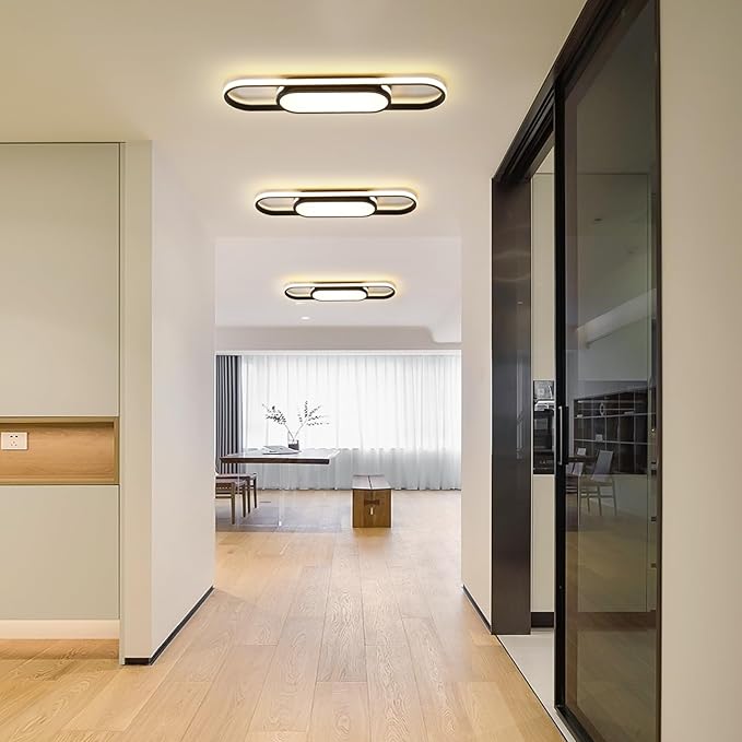 Tioolo Modern LED Linear Ceiling Lights Dimmable LED Ceiling Lamp with Remote Control 2.3ft Acrylic Flush Mount Ceiling Lighting Fixtures for Living Room Kitchen Dining Room (40W/3000-6500K/Black)
