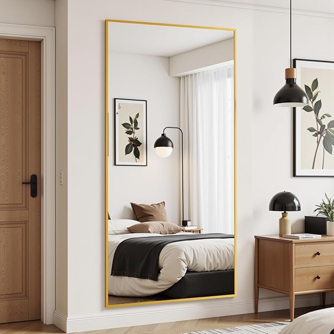 Antok Mirror Full Length, 58"x18" Big Floor Mirror, Oversized Full Body Mirrors with Stand for Bedroom, Living Room Cloakroom, Gold, Rect Corner Style