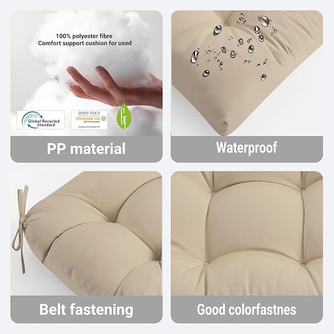 ADLIVWYD 3-Pieces Wicker Chair Cushion Set, 1 loveseat and 2 U-Shape, 44"x19" &19"x19" Tufted Outdoor Cushions for Indoor/Outdoor Patio Furniture (Khaki)