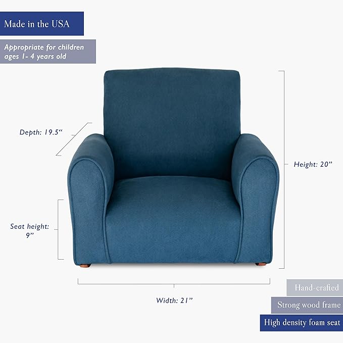 Toddler Personalized Armchair, Kids Upholstered Rocking Chair with Personalization, Toddler Chair with Personalized Name, Comfy Child Armchair, (Navy Suede, Rockers)