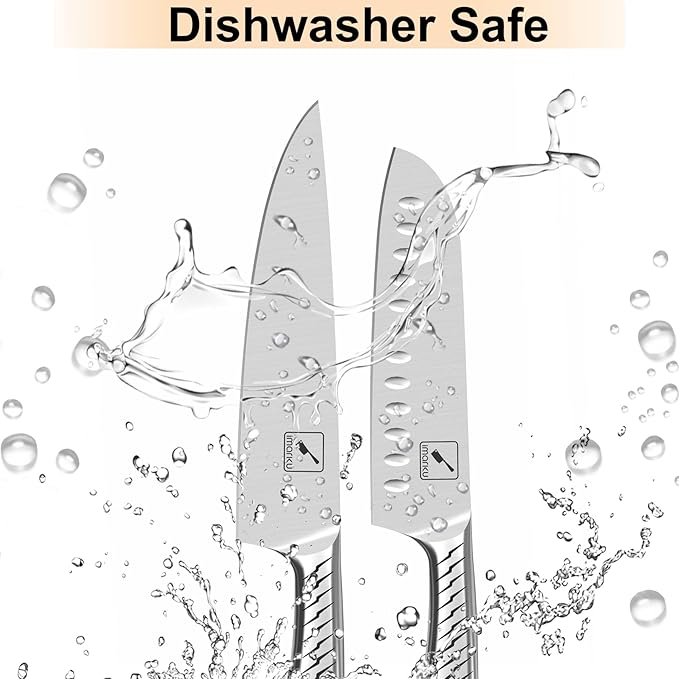 imarku Knife Set, 14PCS Knife Sets for kitchen with block, One-Piece Kitchen Knife Set with Built-in Sharpener, Stainless Steel Chef Knife Set with Lightning Stripes Handle, Dishwasher Safe(Wood)