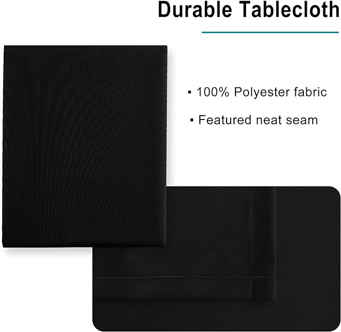 Hiasan Black Tablecloth for Rectangle Tables - Wrinkle Resistant and Waterproof Washable Polyester Fabric Table Cloth for Dining Camping Gathering and Outdoor use, 54 x 120 Inch