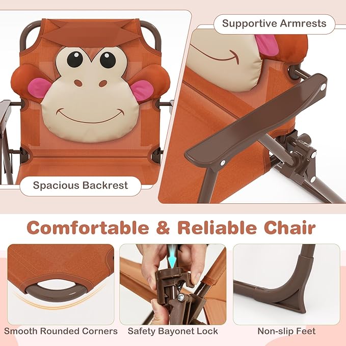 Costzon Kids Picnic Table, Kids Outdoor Table with 2 Folding Chairs, Height Adjustable Umbrella, Portable Children Outdoor Furniture for Patio, Garden, Backyard (Brown)