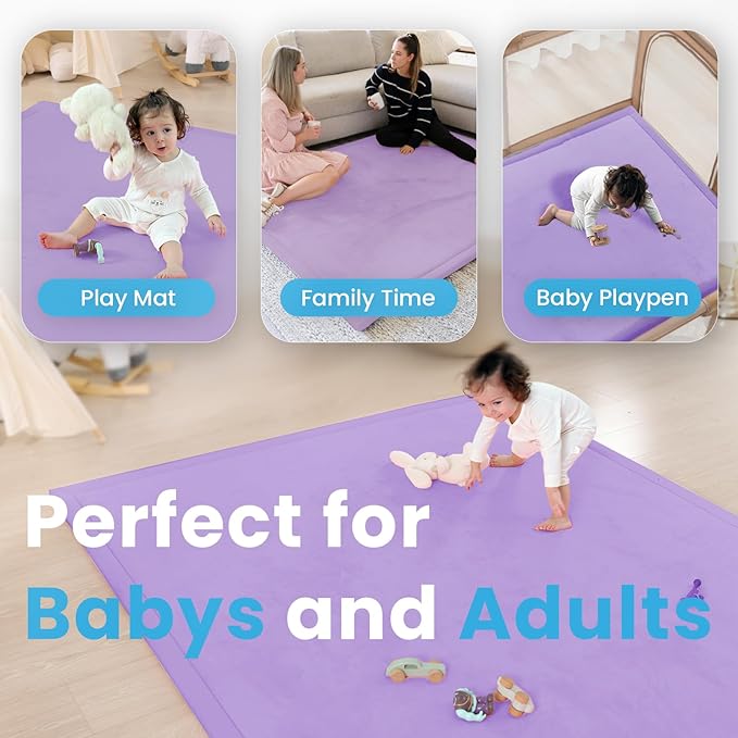 1.3" Thick Baby Play Mat for Floor, 28x72 Foam Tummy Time Mat, Padded Support Soft Plush Bedside Rugs for Infant Kids Toddler Crawling Kick Activity (Lavender)