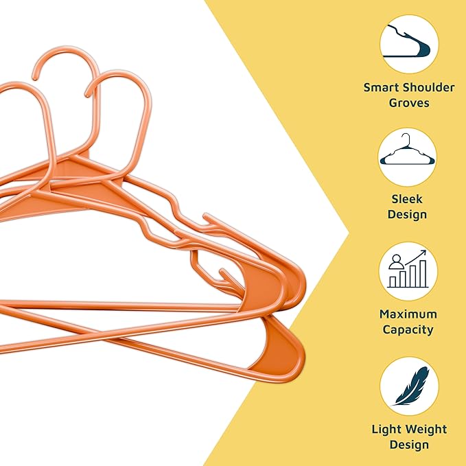 Plastic Clothes Hangers – Heavy Duty Hanger Set, for Organizing Clothes, Dresses, and Coat, Holds Up to 5 lbs, Space-Saving Hangers with Non-Slip Shoulder Grooves, Pack of 20, Orange