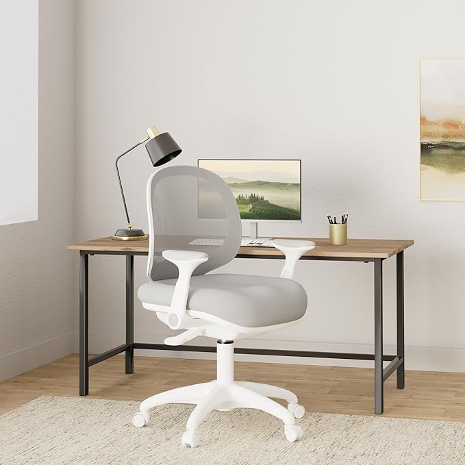 Kids Desk Chair, Boy's Girl's Child Children Study Office Computer Chair, Ergonomic Design, Adjustable Height and Seat Depth (Grey W/Armrests)