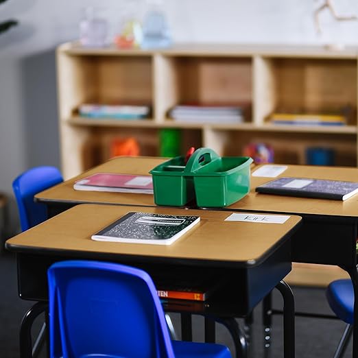 ECR4Kids Open Front Desk with Metal Storage Book Box, Adjustable, Classroom Furniture, Oak