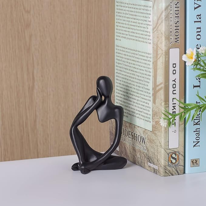 Thinker Statue Gold Decor Abstract Art Sculpture, Golden Resin Collectible Figurines for Home Living Room Office Shelf Decoration,Great Gifts Ideas (Black)