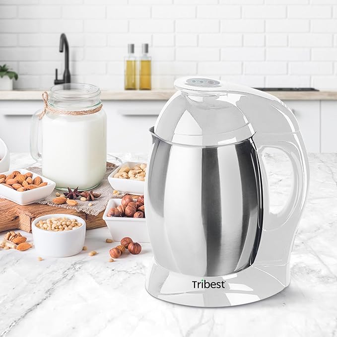 Tribest Soyabella SB-130 Deluxe Automatic Nut Milk Maker & Soy Milk Maker Machine, White/Stainless Steel