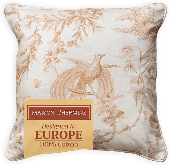 Maison d' Hermine Decorative Pillow Covers 20x20 Inch Square 100% Cotton Throw Pillow Covers with Invisible Zipper Cushion Case for Living Room Couch, Chair, Sofas, Bedroom, Home (Paradise - Almond)