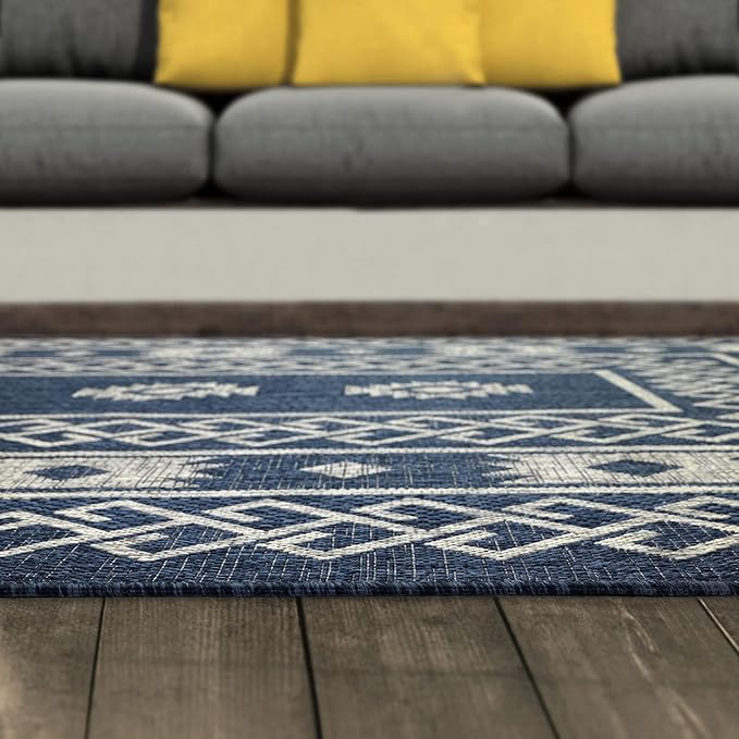 Antep Rugs Patio 6x9 Outdoor/Indoor Southwest Aztec Native Area Rug (Blue, 6'7" x 9')