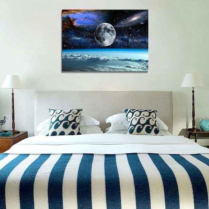 XXMWallArt FC2581 Space View From Earth Space Canvas Wall Art Landscape Modern Decor Painting Abstract for Living Room Bedroom Kitchen Home and Office 32.00'' x 48.00''
