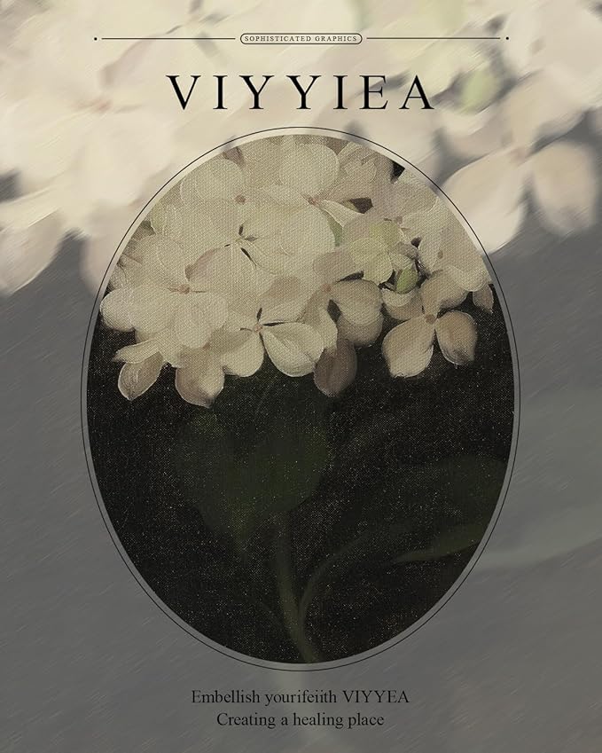VIYYIEA Gold Framed Wall Art Canvas Print Home Decor Vintage Flower Art Aesthetic Room Decor White Hydrangea Oil Painting Canvas Prints Bedroom Bathroom Wall Decor Kitchen Office Floral Art 16x20in