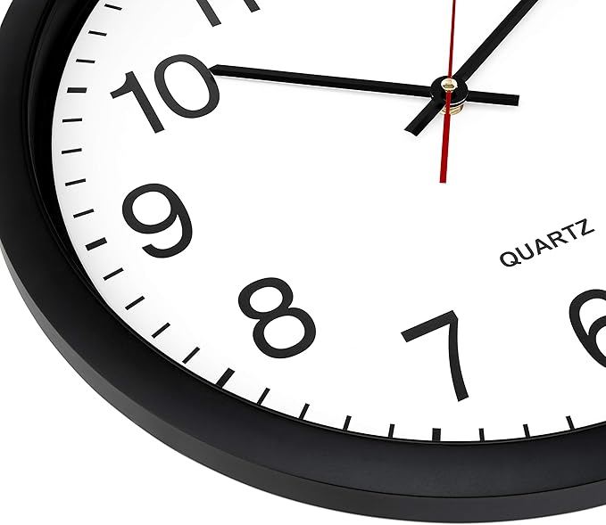 Bernhard Products Black Wall Clock, Silent Non Ticking - 16 Inch Extra Large Quality Quartz Battery Operated Round Easy to Read Home/Office/Business/Kitchen/Classroom/School Clocks