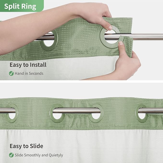 No Hook Waffle Weave Shower Curtain with Snap-in Fabric Liner Set,Sage Green Shower Curtains for Bathroom with See Through Top Window,Water Repellent & Washable,71Wx74H