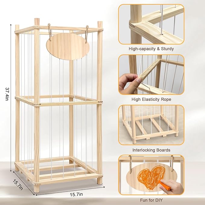 Stuffed Animal Storage Organizer - Thick Wooden Toy Zoo for Playroom & Bedroom (Medium)