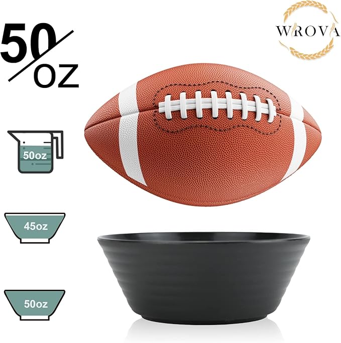 Wheat Straw Bowl Sets,6 PCS Unbreakable Big Cereal Bowl 50 OZ,Microwave and Dishwasher Safe Bowls,Alternative Plasic Bowl Reusable for Serving Soup,Oatmeal and Salad (Black)