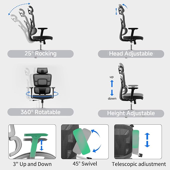 Drafting Chair, Ergonomic Tall Office Chairs for Standing Desk, Home Office Desk Chair with Lumbar Support and Adjustable Flip-up Armrests & footrest (04black)