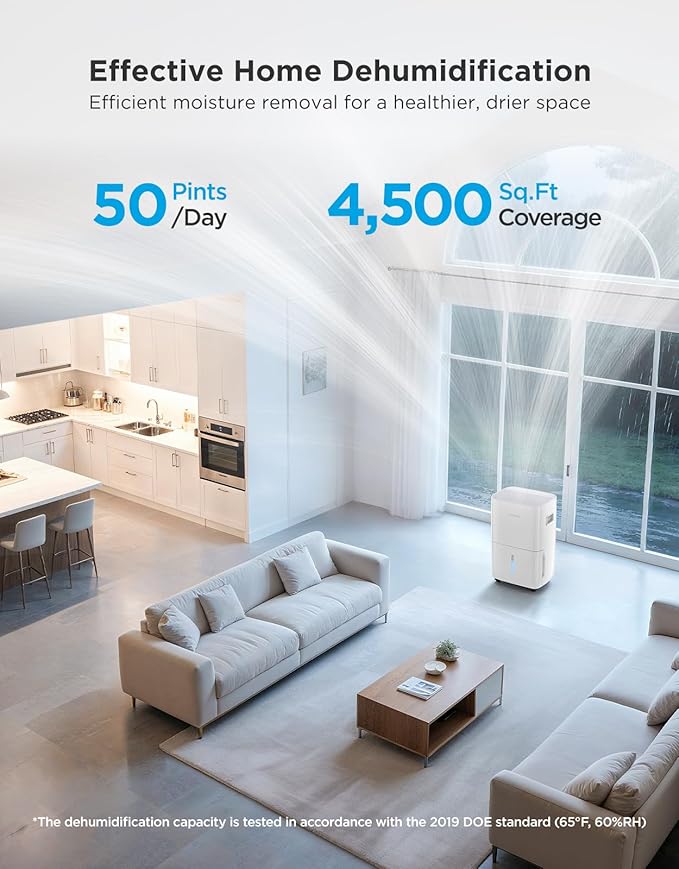 GoveeLife Dehumidifier for Home 4,500 Sq. Ft. 50 to 137 Pint with Pump, Drain Hose, Smart Dehumidifier for Basement with Humidity Control, Auto Shut Off/Defrost, 5 Modes, Bedroom, Bathroom, Garage