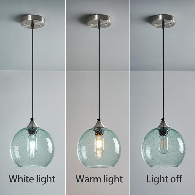 Light Green Glass Pendant Lights Kitchen Island Lighting Globe Pendant Light Fixtures Modern Pendant Lighting for Bedroom Living Dining Room Light Fixture (7.87 in, 2 Pack)
