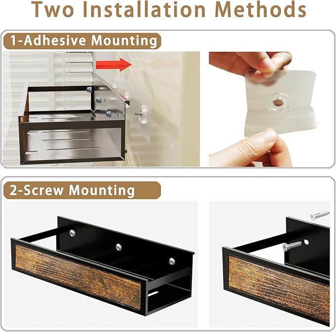 Spice Rack Wall Mount 6 Pack, Space-Saving Seasoning Organizer,Screw or Adhesive Hanging Spice Rack Organizer for Kitchen Cabinet and Wall (Engineered Wooden)