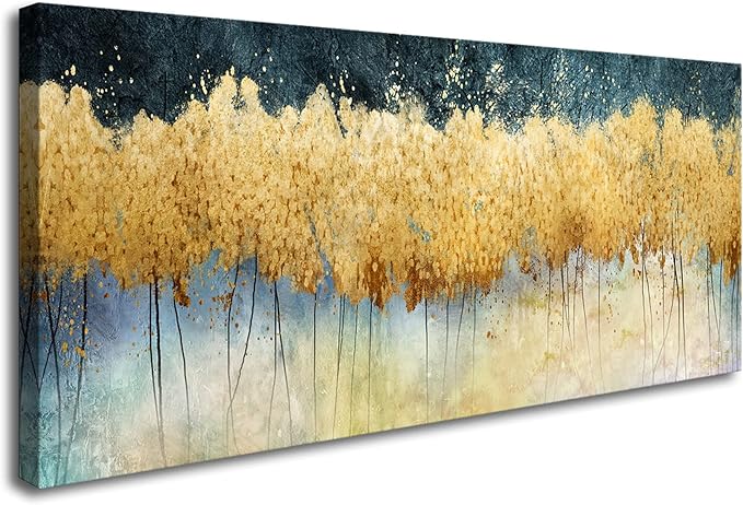 XXMWallArt FC2650 Canvas Wall Art Abstract Golden Forest Painting Modern Decor Abstract Canvas Prints for Living Room Bedroom Kitchen Home and Office Wall Decor