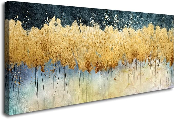XXMWallArt FC2662 Canvas Wall Art Abstract Golden Forest Painting Modern Decor Abstract Canvas Prints for Living Room Bedroom Kitchen Home and Office Wall Decor