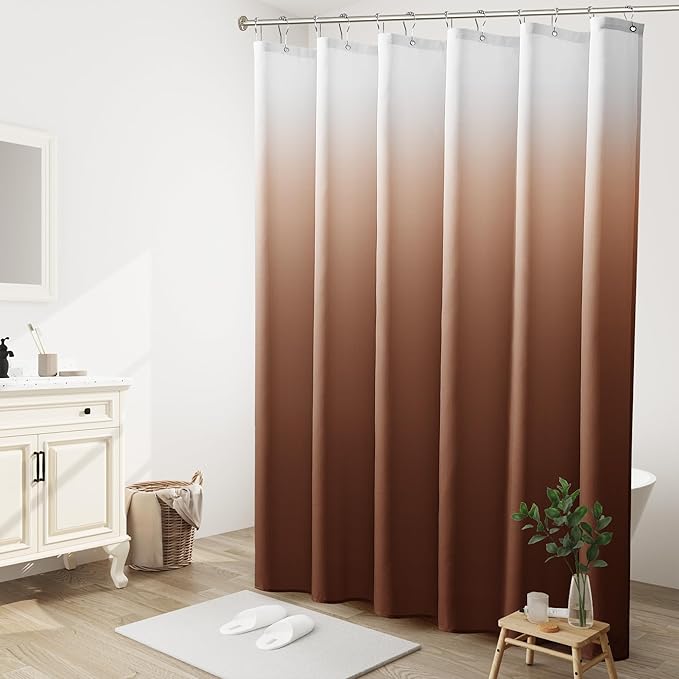 Naturoom Rustic Brown Shower Curtains for Bathroom,Ombre Cloth Fabric Shower Curtain Set with 12 Hooks Denim Blue Bathroom Decor 72 x 72