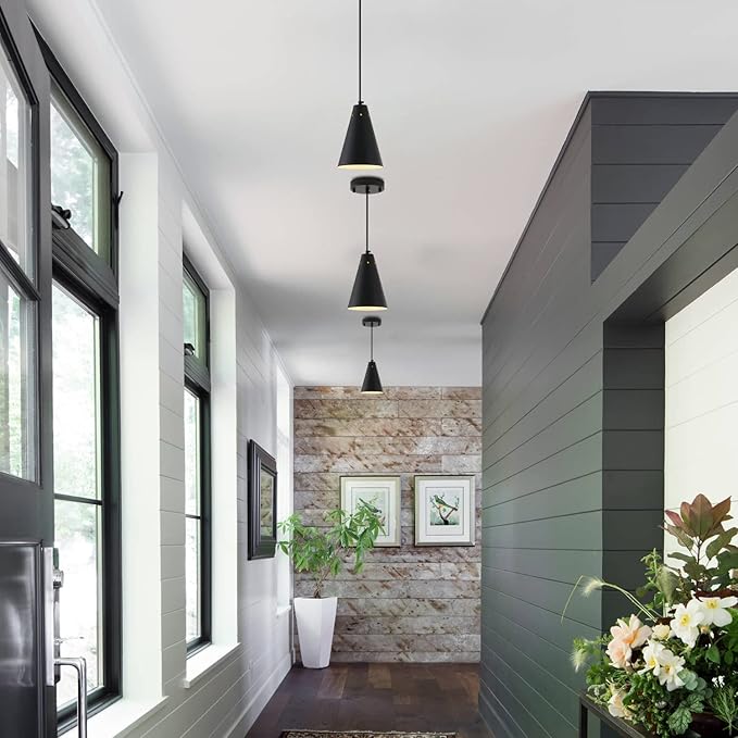 Dijiahua Black Pendant Lights 3 Pack for Kitchen Island,Small Modern Industrial Chandeliers with Cone Metal Shade,Mini Adjustable Cord Hanging Lighting Fixtures for Over Sink,Bar,Dining Room