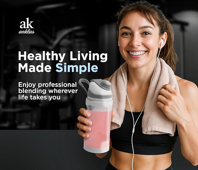 Rechargeable Smoothie Blender 700ml – Portable Mini Travel Blender for Shakes and Smoothies with Six Stainless Steel Blades and USB Charging (White and Gray)