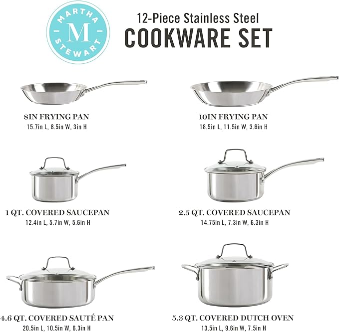 Martha Stewart Castelle 10 Piece Stainless Steel Cookware Set