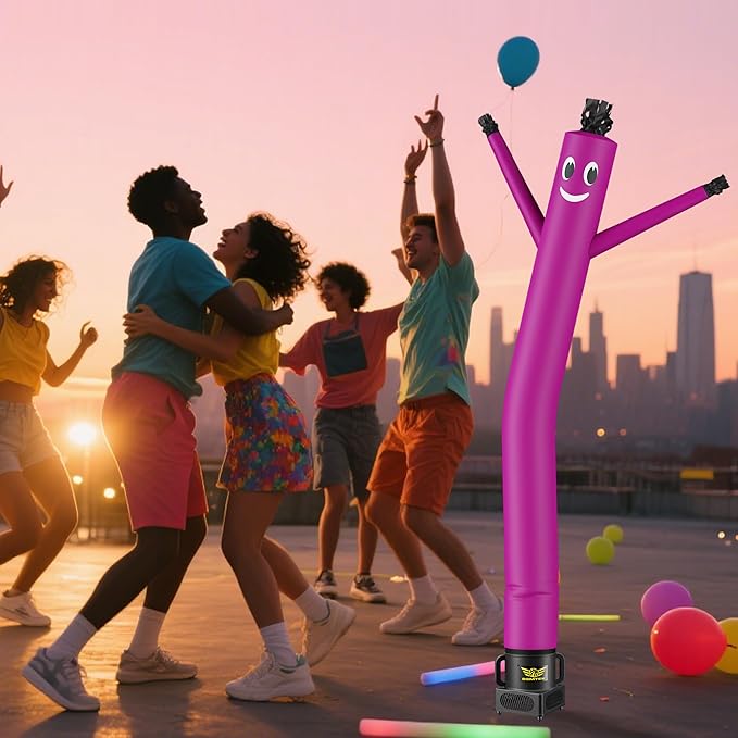 7FT Air Inflatable Waving Tube Man Set with Blower & Wheel, Air Puppet Dance Artist for Mall Opening, Amusement Park, Outdoor Decoration，Purple