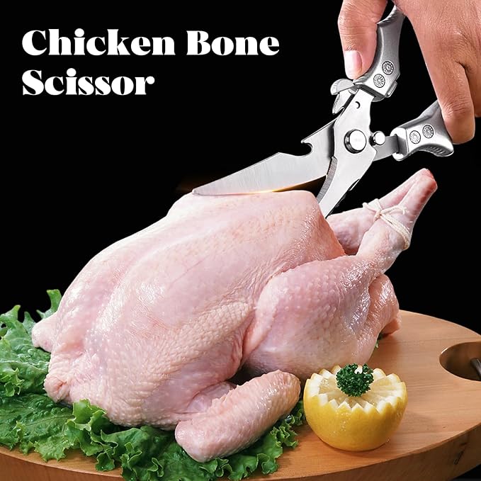 SiXingHardware-Kitchen Pro Shears-Heavy-Duty Stainless Steel Kitchen Scissors For Poultry, Meat, Herbs. Dishwasher Safe, Rust-Proof With Comfortable Grip. Ideal For Chefs And Home Cooking.