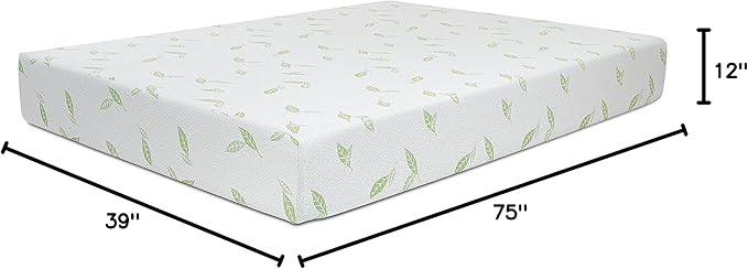 NapQueen Twin Size Green Tea Infused Memory Foam Mattress, 12 Inch, CertiPUR-US Certified
