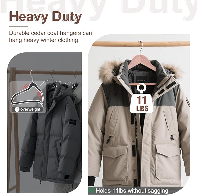 HOUSE DAY Cedar Hangers for Closet 30 Pack, Smooth Cedar Wood Hangers with Rings, 360° Swivel Hook, U-Shape Notched, Non Slip Pant Bar, Sturdy Wooden Clothes Hanger for Coats, Dresses, Suits