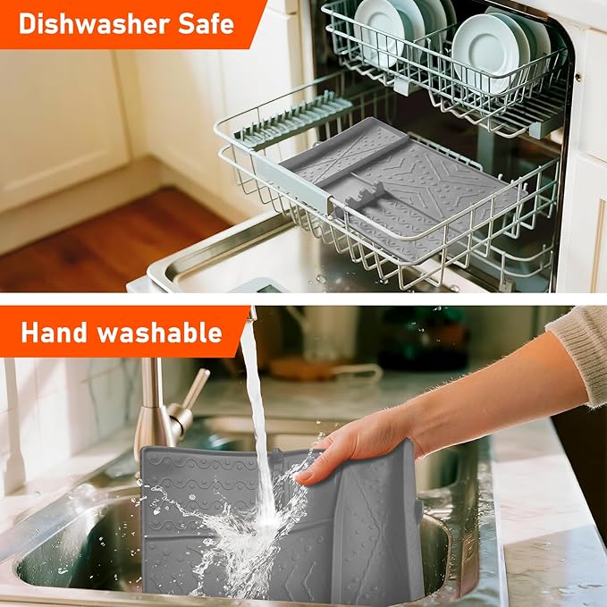 Griddle Mat Barbeque Grill Accessories Tools for Blackstone, Side Shelf Food-Grade Silicone Grill Mat, Spatula Silicone Mat with Drip Pad for Outdoor Grill Kitchen Counter - Grey