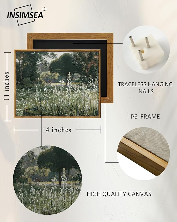 InSimSea Framed Canvas Wall Art Vintage Decor, Landscape Wall Art for Living Room, Summer Hyacinths Vintage Prints Wall Decorations for Living Room Bedroom Office, 11"x14"