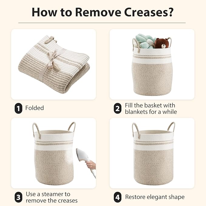 Fiona's magic 72L Large Woven Laundry Hamper, Tall Cotton Rope Storage Basket, Jute Baby Nursery Hamper for Blankets, Toys and Clothes in Bedroom and Living Room Organizing, Brown & White