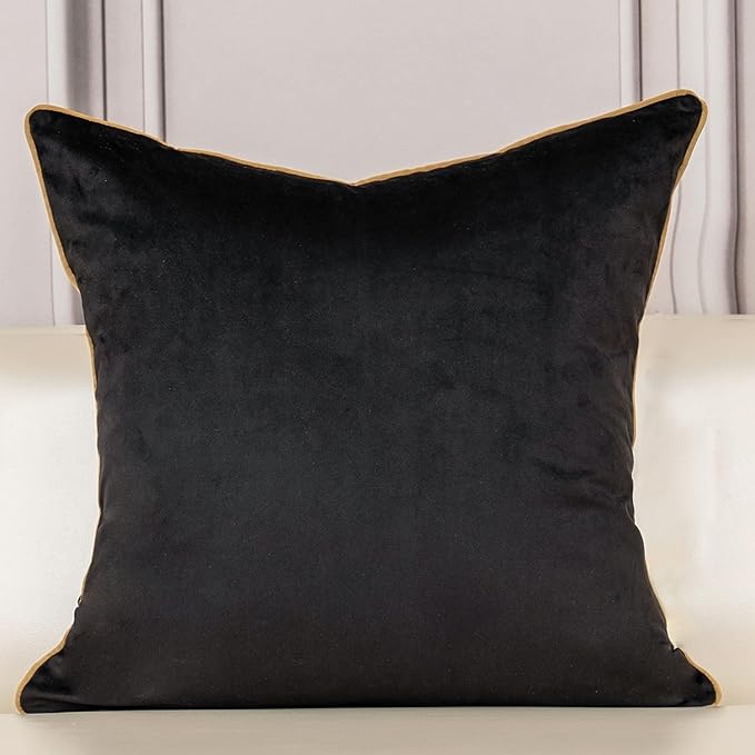 Aeckself European Floral Pillow Cover 24x24 Inch, Large Luxury Velvet Embroidered Decorative Throw Pillow Cover for Couch Bedroom Living Room, Black and Gold, Yw-OBYG-Black6060